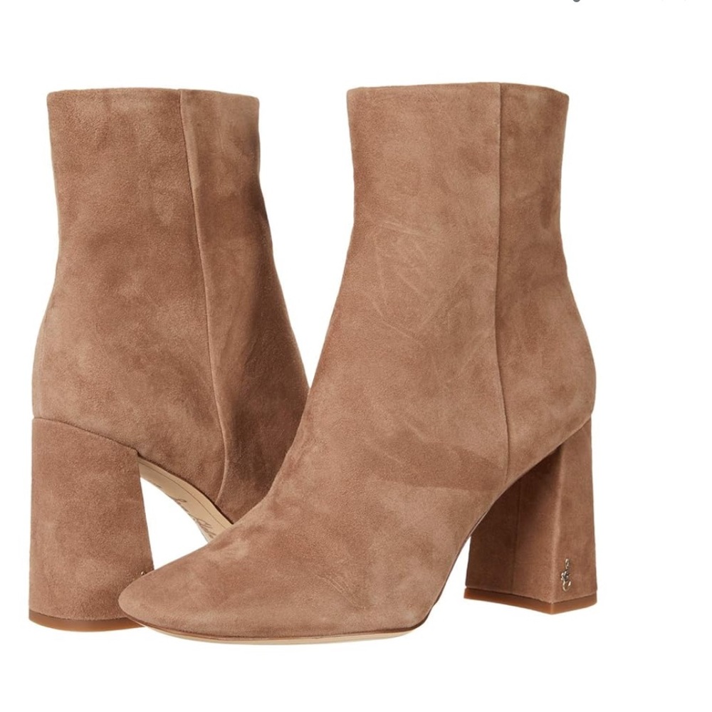 Tan Suede Block Heel Ankle Boots